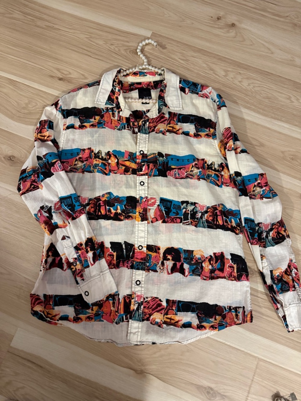 Bar III Graphic Button Up Size Large Festival, Venice Beach, Retro Aesthetic,